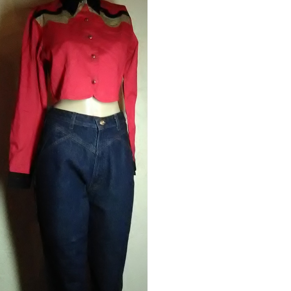 Reno Red Black Vintage Western Crop Shirt Size S